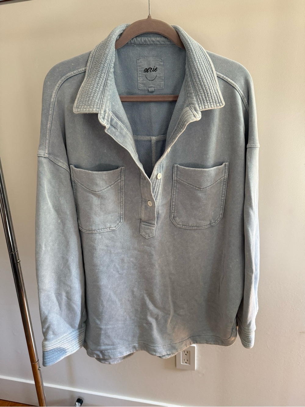 aerie Washed Light Blue Long-Sleeve Pullover Tunic